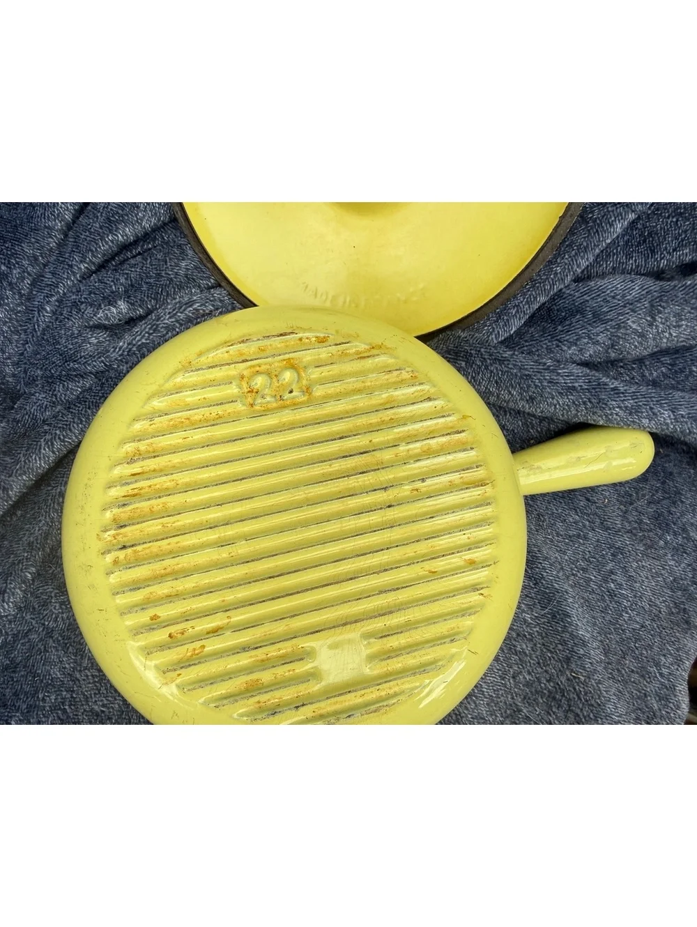Le Creuset Vintage Yellow Enamel Cast Iron Saucepan with Lid Made in France
